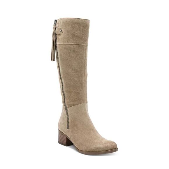 Naturalizer Taupe Suede Demi Wide-Calf Tall Riding Boots Size 9.5W Zip Tassel - Picture 1 of 16